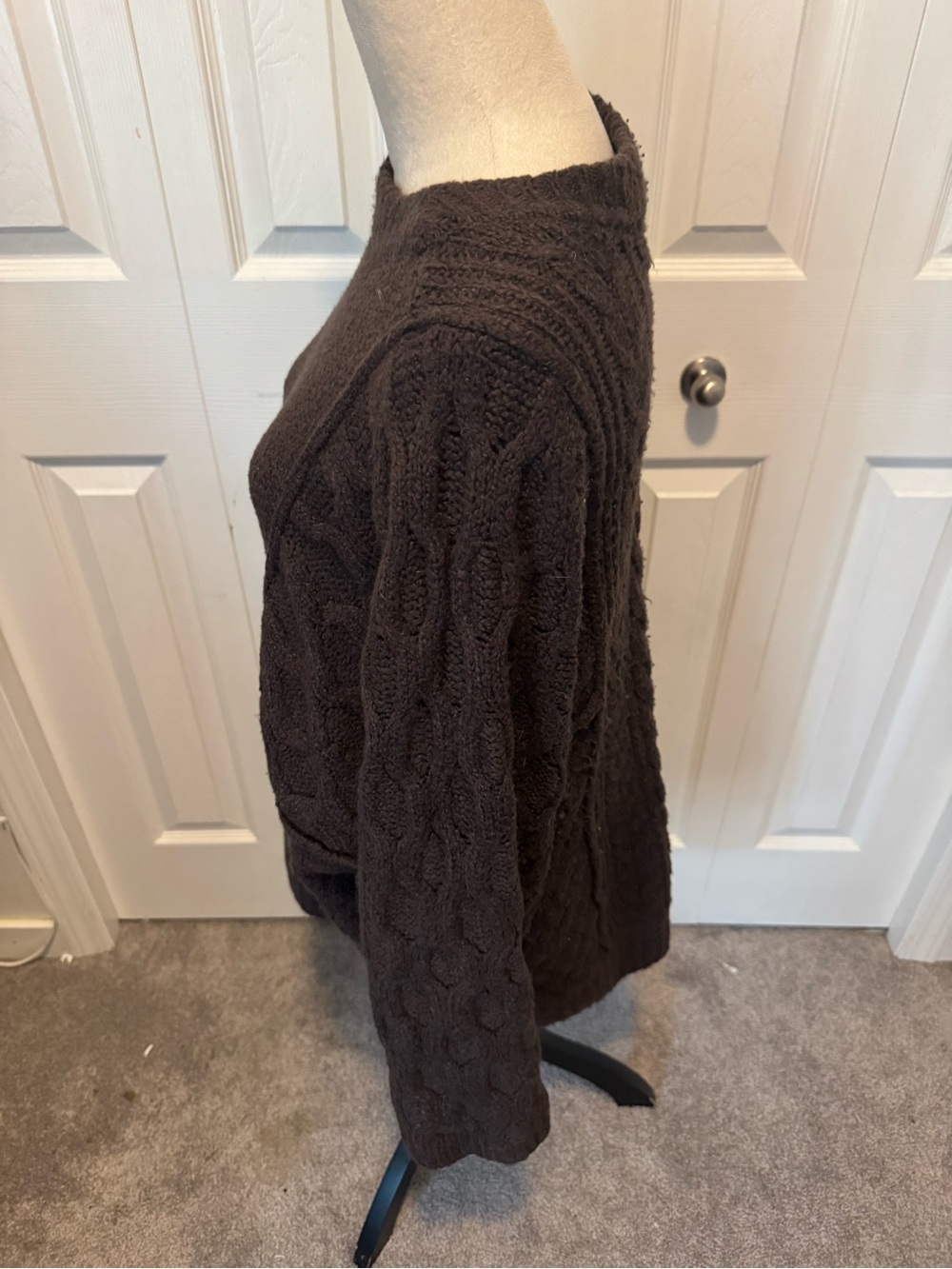 Oversized Free People Cable-Knit Crew Sweater in Brown - Picture 8 of 16